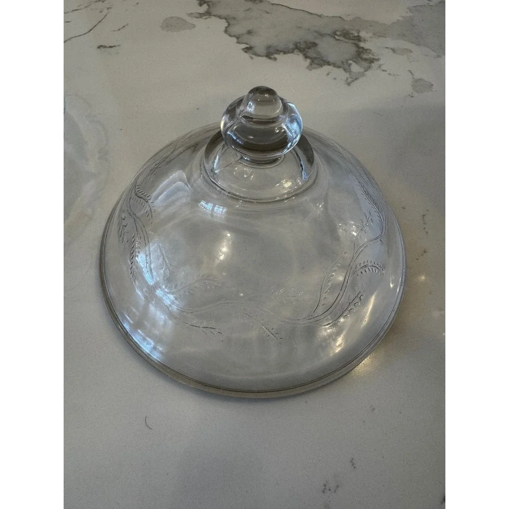 Vintage Clear Federal‎ Glass Round Butter Dish with Floral Scalloped Rim & Dome